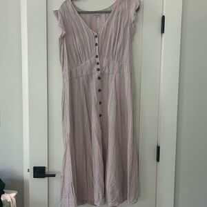 Petite Wonderly Striped Midi Dress with Button Detail